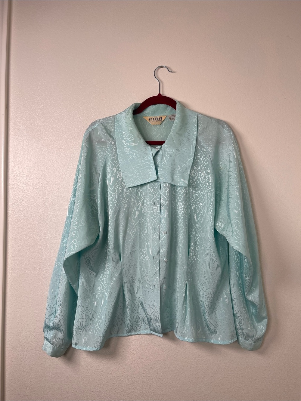 Vintage-Inspired Light Aqua Button Front Blouse